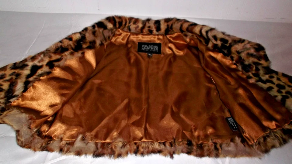 Chaqueta de cuero Wilson para mujer marrón con estampado de leopardo piel de conejo talla XL Foto 3 de 4