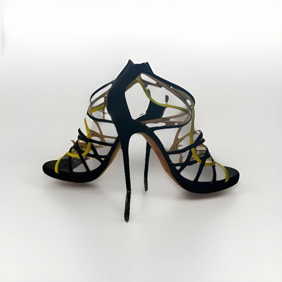 Sandalias de cuña JIMMY Choo negras de gamuza enjauladas con tiras al tobillo talla 41 Foto 2 de 4