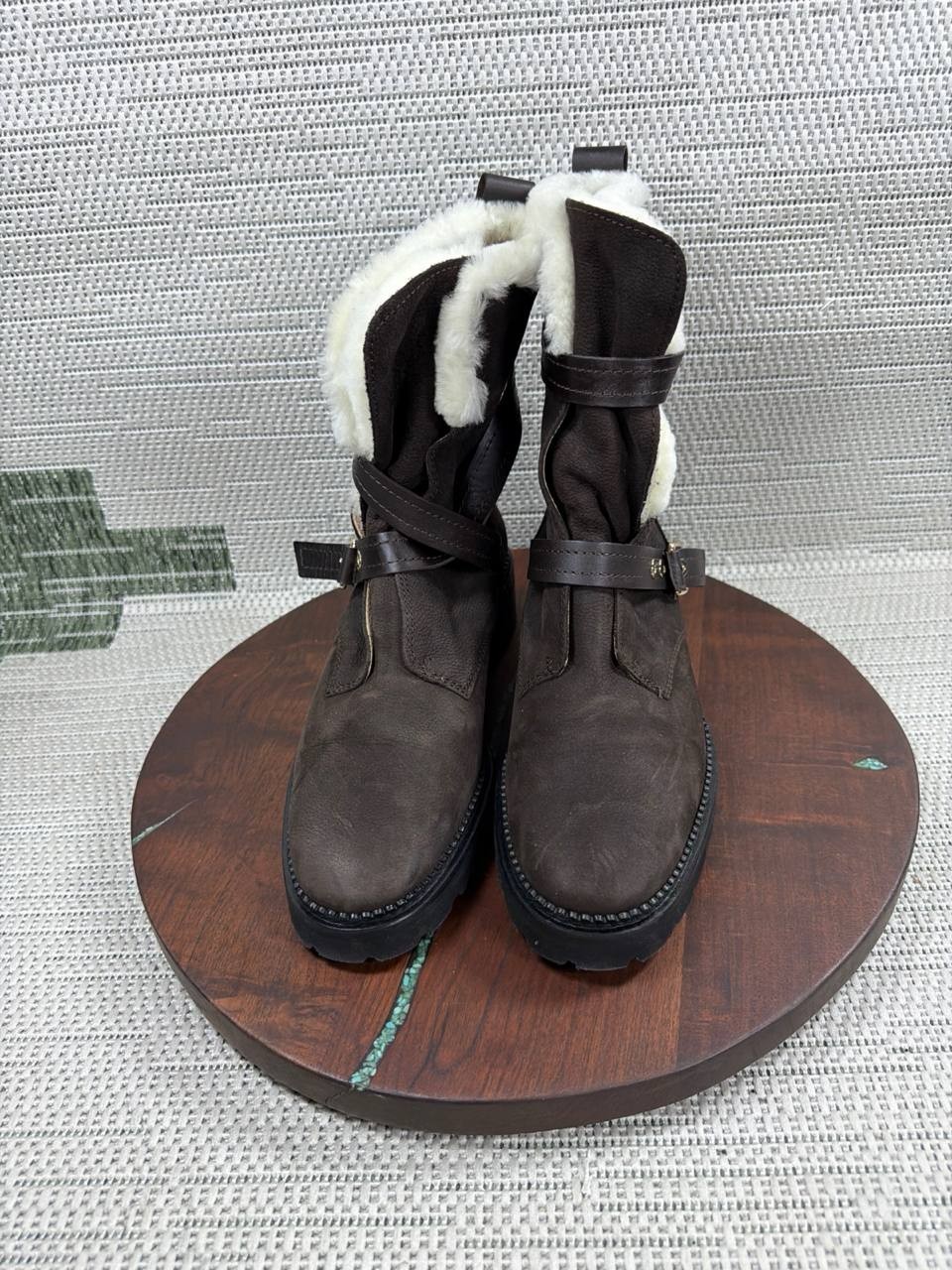 Massimo Dutti Boots Womens Size 40 Eu 9.5 Us Brown Suede Shearling Lace Up Snow thumbnail 2