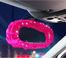 Stretchy Rear View Mirror Cover with Rhinestone Decor for Women-Pink