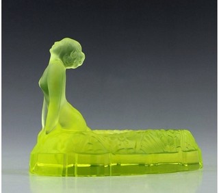 Uranium Glass Art Deco Jewelry Bowl 1930' H.Hoffmann by Lalique