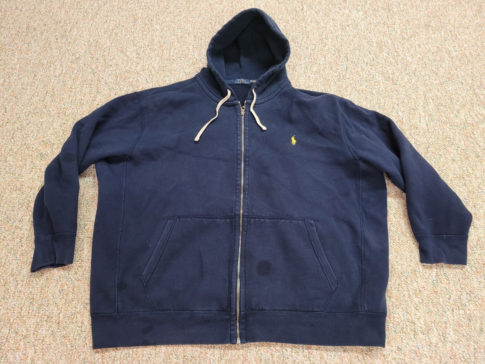 Polo Ralph Lauren maglione 3XB grande uomo blu a costine zip felpa con cappuccio pony