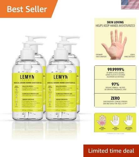 Medical Grade Hand Sanitizer Gel - 97% ORGANIC - 8 FL.OZ. with PUMP PACK OF 4