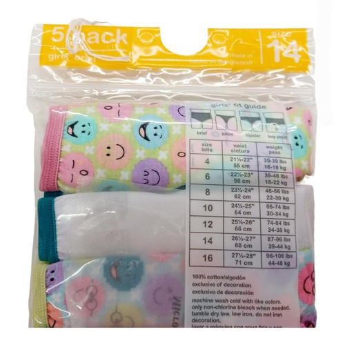 Wonder Nation 5 Pk Girls Briefs/Underwear-14-Happy Face-Solids - Picture 2 of 2