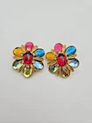 VTG Multicolor Rhinestone Gold Tone Clip-on Earrrings Costume Jewelry
