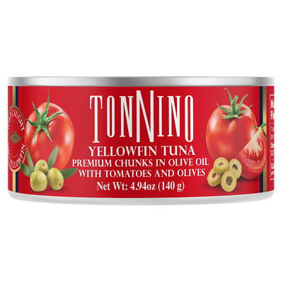 Yellowfin Tuna chunks with tomatoe and olives, 4.94 oz, Can, Wild Caught