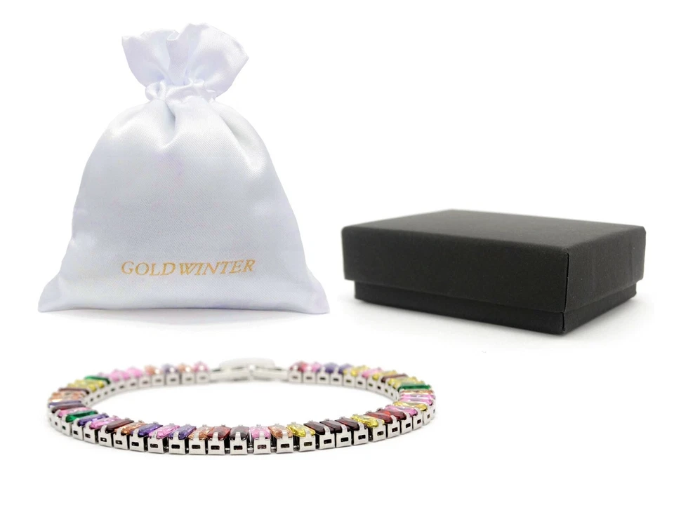 Pulsera de tenis ajuste cómodo suave, brillantes gemas baguette de diferentes colores Foto 4 de 4