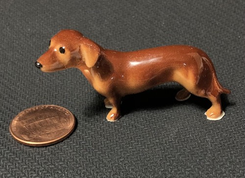 Vintage Hagen Renaker Dachshund Dog Miniature Figurine 1" Reddish Brown - 第 2/7 張圖片