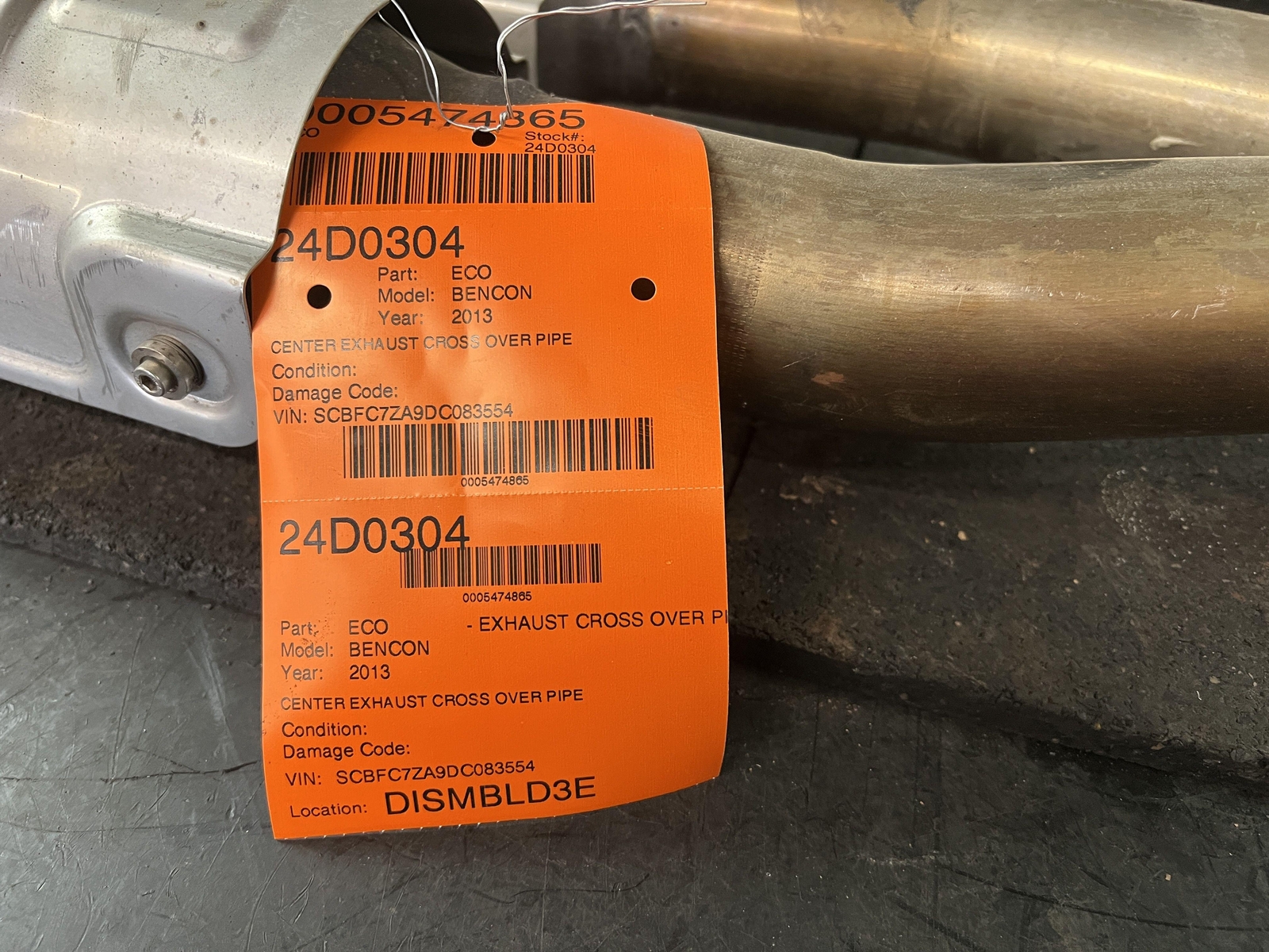2013 BENTLEY CONTINENTAL GT CENTER EXHAUST CROSS OVER PIPE 3W0178AB