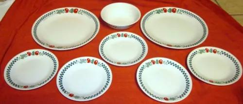 10 Pc CORELLE FARM FRESH 2 DINNER +5 BREAD PLATES 2 CEREAL 1 FRUIT BOWLS APPLES