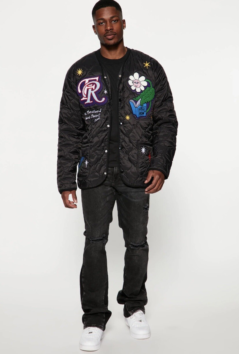 Giubbotto imbottito trapuntato patchwork nuovo con etichetta prima fila uomo taglia media