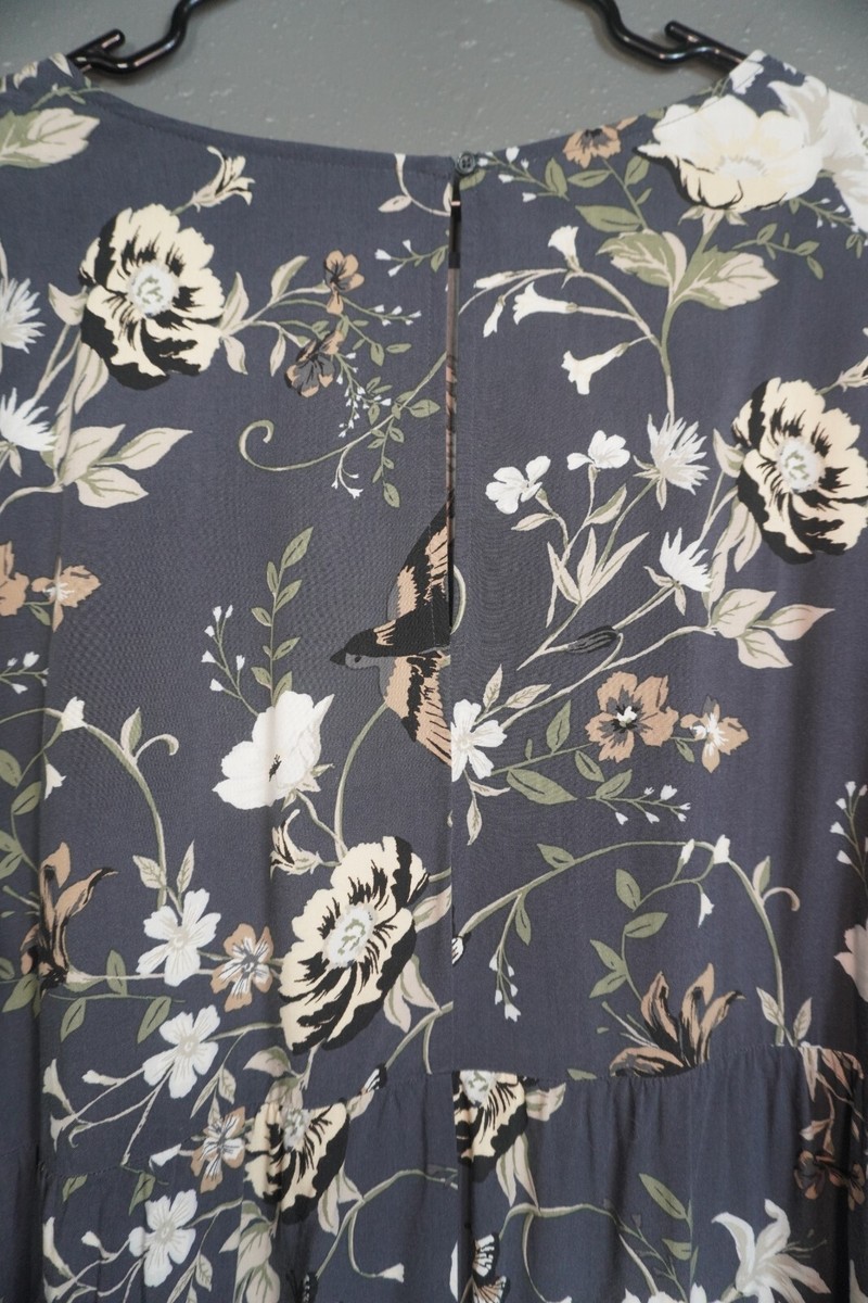old navy grey floral dress Old Navy Gray Floral Dress Scoop Neck 3/4 Sleeves Girls XL 14 Cotton Shirt Dress