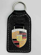 Porsche Crest Stuttgart Key Chain Ring Top Grain Leather Vintage Original