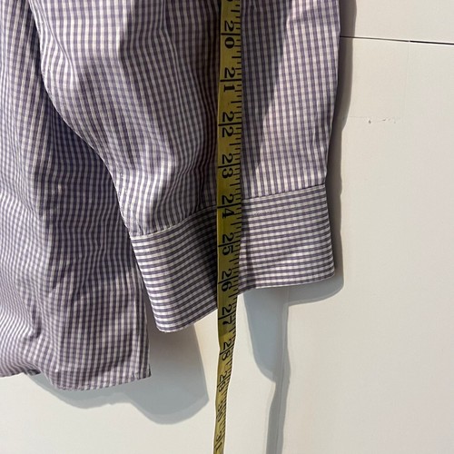 Pronto Uomo Mens Platinum Shirt Size 20 34/35 Purple Check Non-Iron Slim Fit - Picture 8 of 9