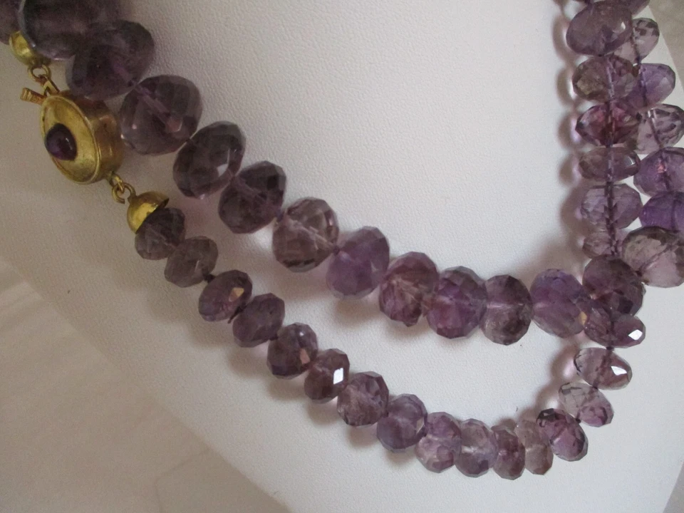 COLLANA AMETISTA chiusura argento lunga sfaccettata vintage - Immagine 3 di 4