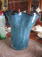  T64 blown glass vase color blue top black  some clear glass 10" in tall 9"wide