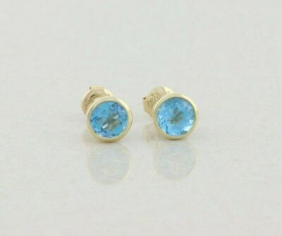 Natural Swiss Blue Topaz Earrings Stud Post Earrings in 14k Yellow Gold
