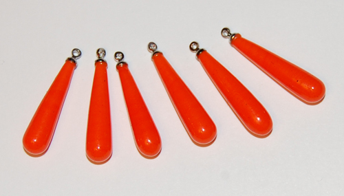VINTAGE ORANGE GLAS ANHÄNGER PERLE LANG TRÄNEN TROPFEN 26-30mm • GOLD/SILBER KAPPEN - Bild 5 von 6