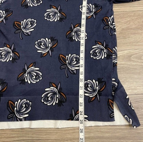 Ann Taylor LOFT 100% Cotton Blue Floral V-Neck Long Sleeve Knit Top sz S Classic - Picture 10 of 11