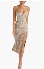 house of cb dress xs, flower patter, never worn, plus size cup, long dress 