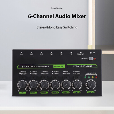 6-Channel Audio Mixer Mini Audio Mixer Stereo Mono Switching 6.35mm TRS/TS I XFE