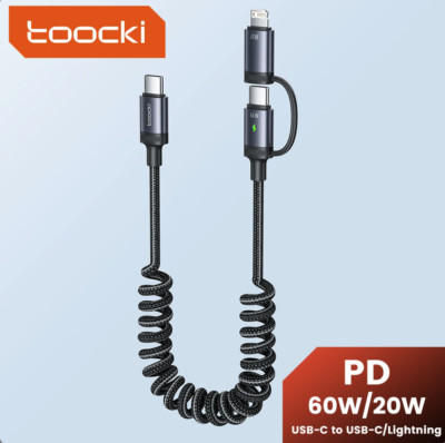 USB-C Kabel 60W Schnellladekabel Spiralkabel für iPhone Samsung Auto Ladekabel 