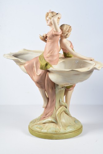 Antique Royal Dux Bohemia Double Figurine with Shells Porcelain Rare - Picture 6 of 13