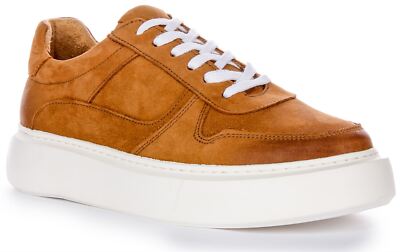 Justinreess Herren weiches Leder Schnürschuhe Freizeit Smart Schuhe hellbraun Größe UK 6 - 12