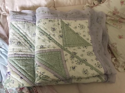 Pair ROSS Simmons 100%Cotton Quilted Euro Shams Floral Embroidered Organza Trim