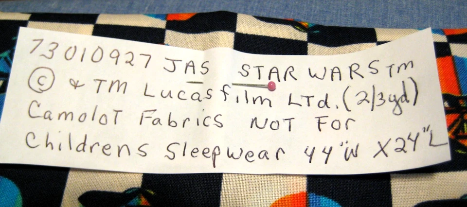 CAMELOT LICENSED FABRIC, LUCAS FILMS, 73010927JAS, STAR WARS, 2/3 YDS, 44W X 24L - Image 3 of 3