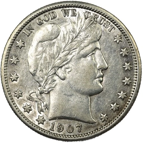 1907-D Barber Half Dollar 50c – Almost Uncirculated AU+ – Denver