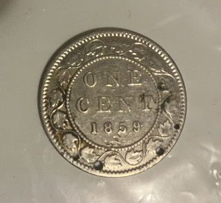 CANADIAN COINS: 1859 LARGE PENNY Victoria (1841 1867) Bronze 1 Cent (0.01)