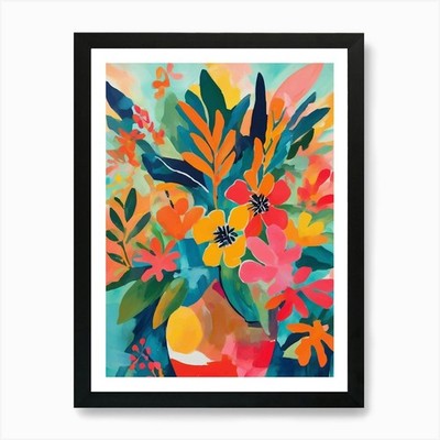 Lebendige schöne Blumen in einer Vase gerahmtes Wandbild Poster Leinwanddruck Bild