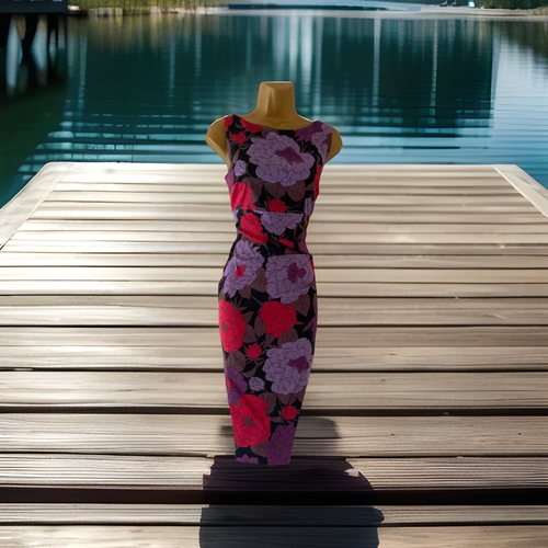 VINTAGE KAREN MILLEN FLORAL-PRINT COCKTAIL PENCIL DRESS UK 14 (US 10) EU 42 - Picture 14 of 24