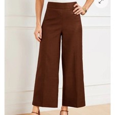 NWT Talbots Dark Walnut Wide Leg Crop Linen Blend Pants Trouser 6 Petite