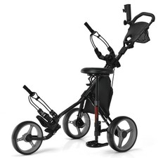Folding 3 Wheels Golf Push Cart with Seat Scoreboard Adjustable Handle, Grey
