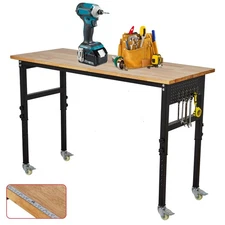 Adjustable Workbench with Wheels 48x24 Inches-Heavy Duty Adjustable Height Work