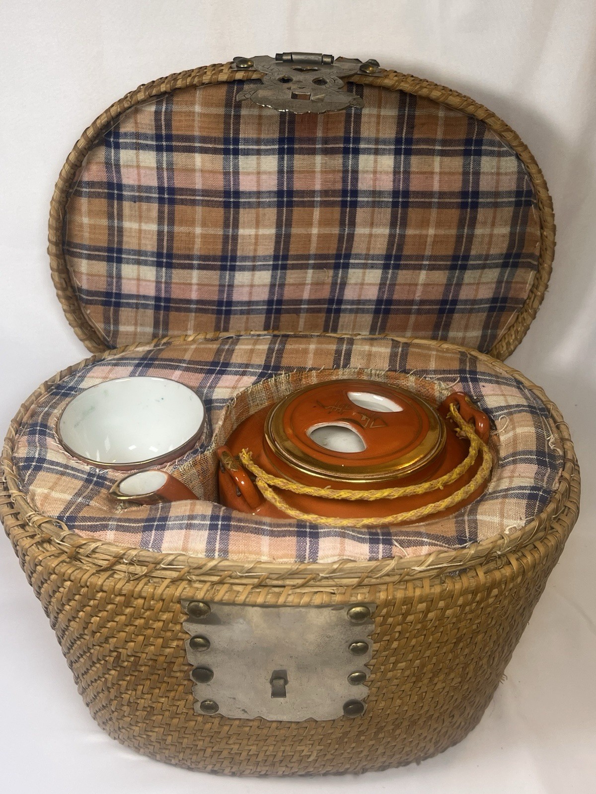 ATQ VTG Chinese Porcelain Jingdezhen Gild Crowned Crane Sand Red Glaze Tea Set