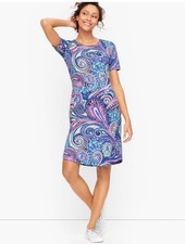 T By Talbots Petite Ladder Back Confetti Paisley Dress Pockets Blue Purple SZ P