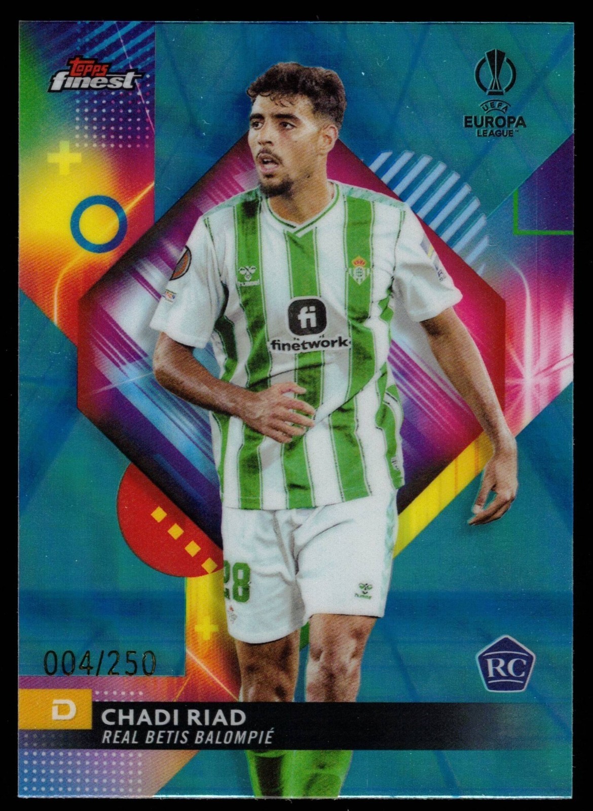 Chadi Riad 2023-24 Topps Finest UEFA Club Blue Aqua Vaporwave Ref. /250 #128 RC