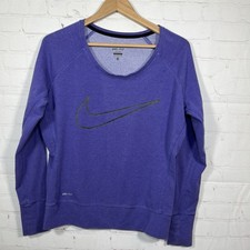 Nike Dri Fit Sweatshirt Womens Size XS Purple Pullover Athletic Logo Stretch