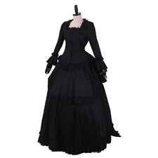 Medieval Women's Victorian Bustle Gown Dress Renaissance Black Vintage Victorian