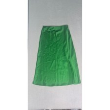 Midi Skirt LK LUV Women Small Green Satin High Slit Made in USA Solid