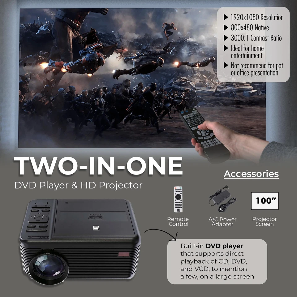 DVD PROJECTOR WITH SPEAKER BUILT IN - Mini Portable Projector with Bluetooth ... - Image 2 of 4