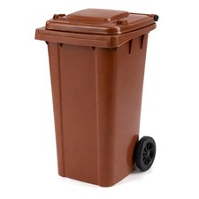240L Brown Wheelie Bin for Household Outdoor Garden Waste with Rubber Wheels