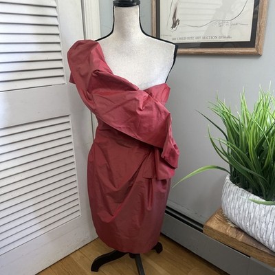 Roberto Rodriguez Dress 10 Red One Shoulder Ruffle Cocktail Avant Garde Wedding