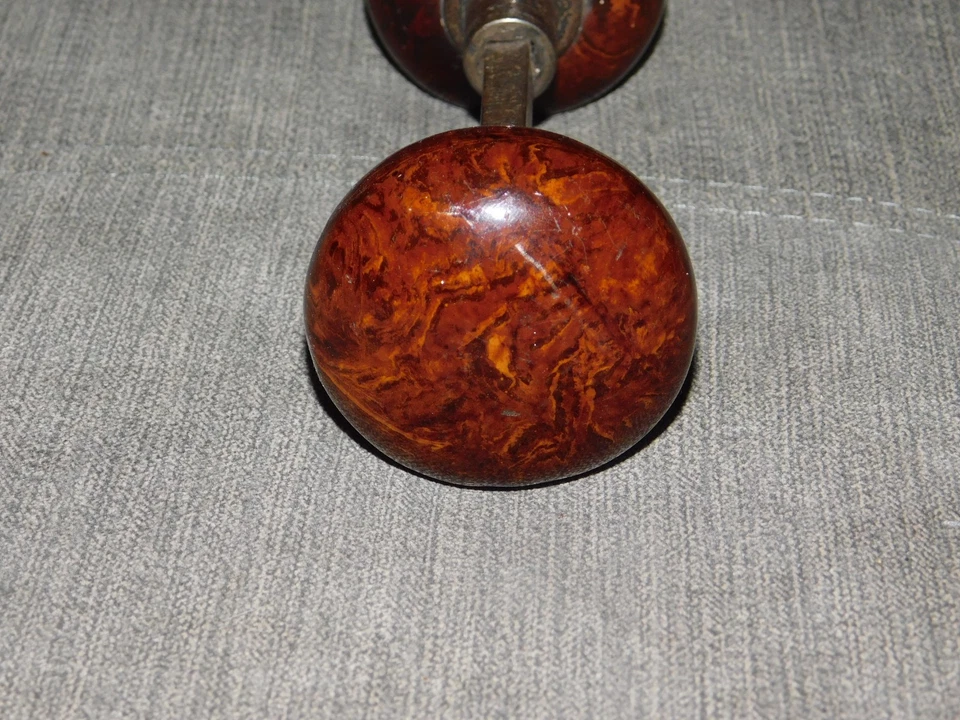 Antiguo juego de perillas de puerta de porcelana ojo de tigre herrajes para puertas Foto 2 de 4