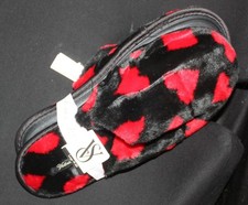 NWT Victoria's Secret Black Red Furry slide on slippers size Large 9/10 hearts L