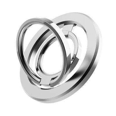 Silver Strong Magnetic Double Rings Phone Grip Removable Works Wireless Charging