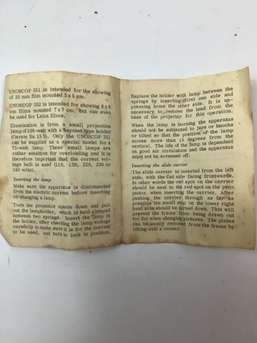 Vintage Unoscop Slide Projector in Hard Case c1950's with Instructions. - Picture 9 of 10